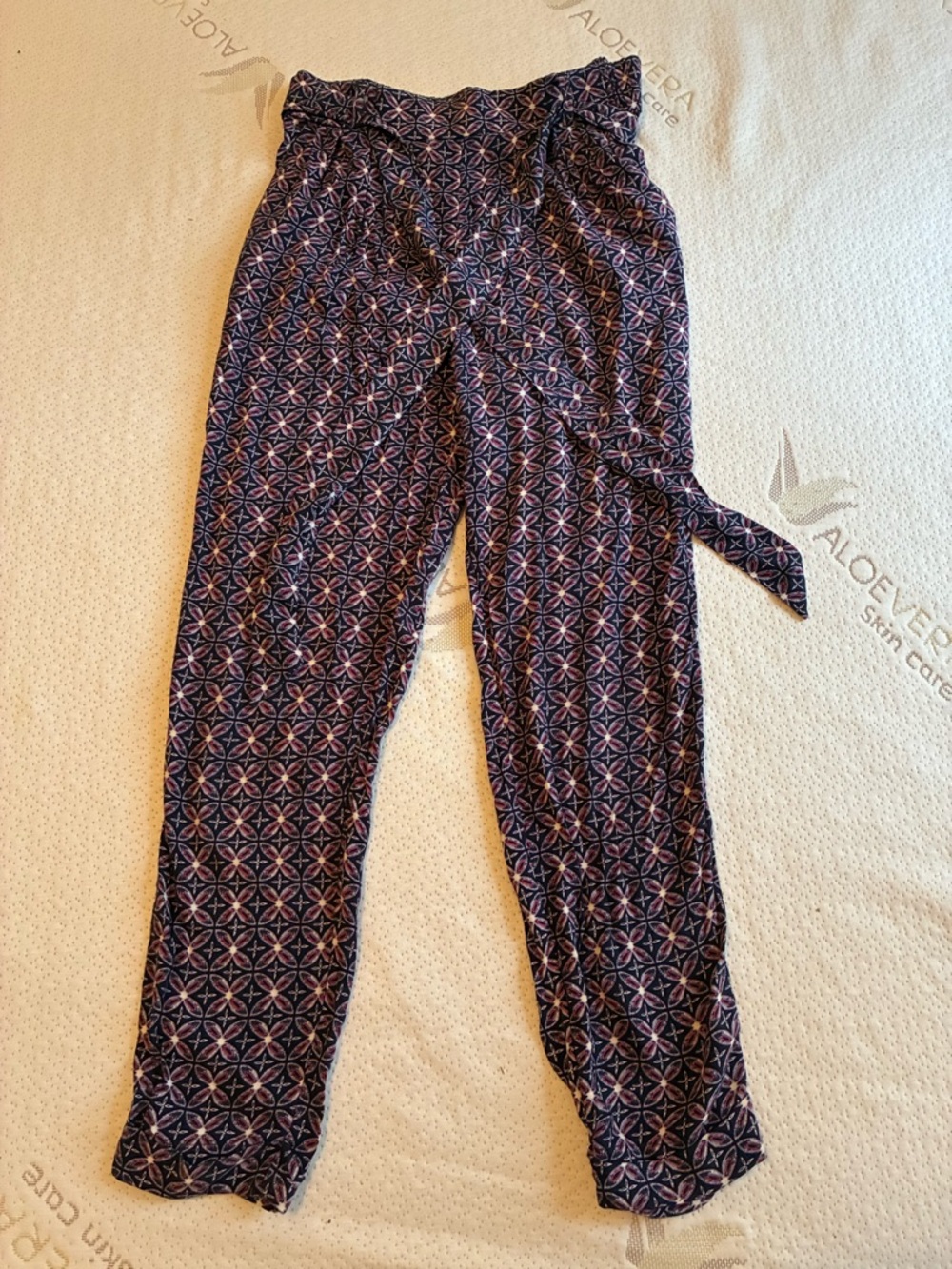 Hollister Navy Geometric Paperbag Waist Ankle Pants